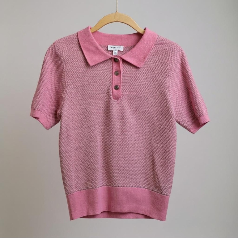 Current Air Pink Fitted Ribbed Polo Top